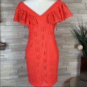 Trina Turk NWT Neriah Lace Coral Eyelet Dress SZ2